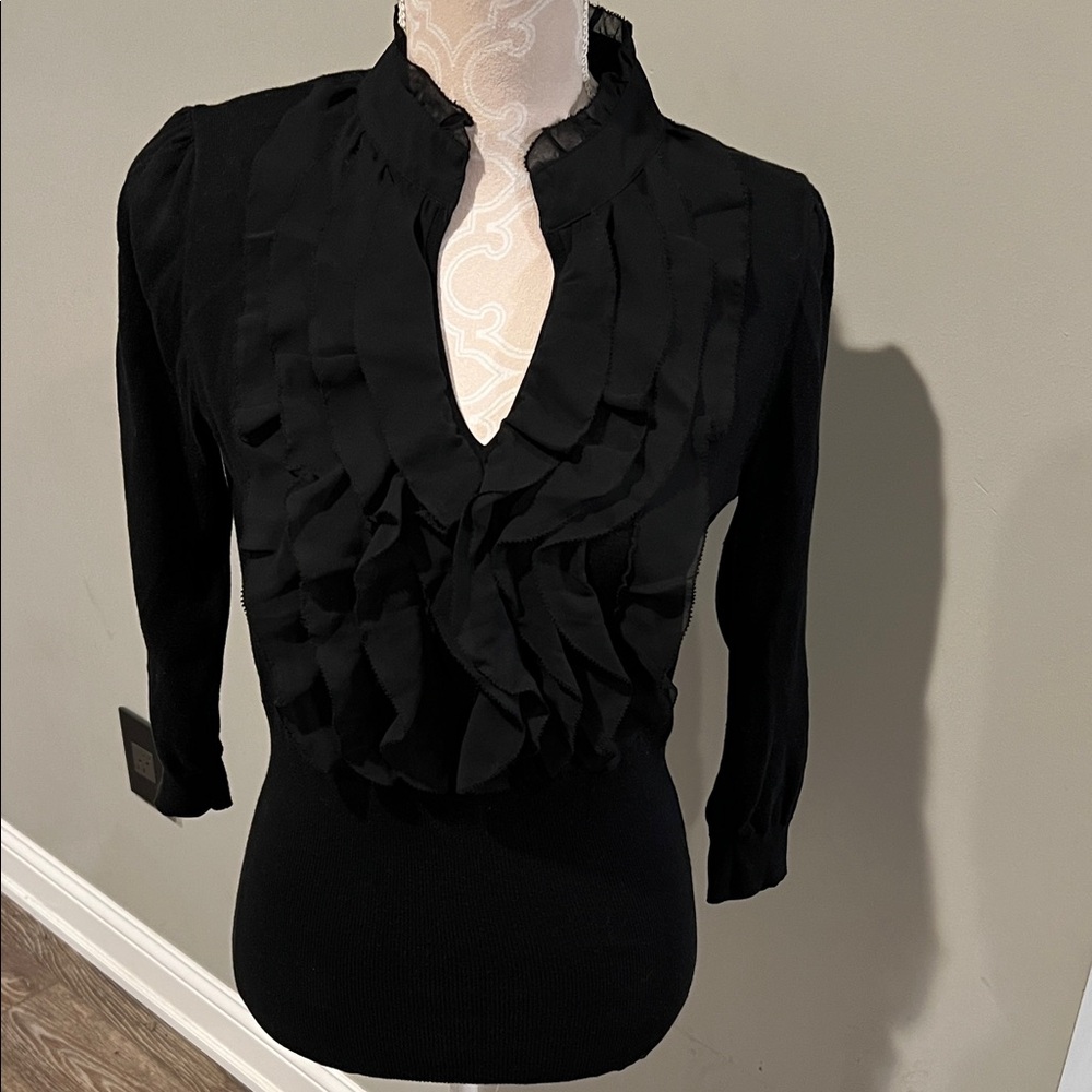 Tracy M Black Ruffled Blouse